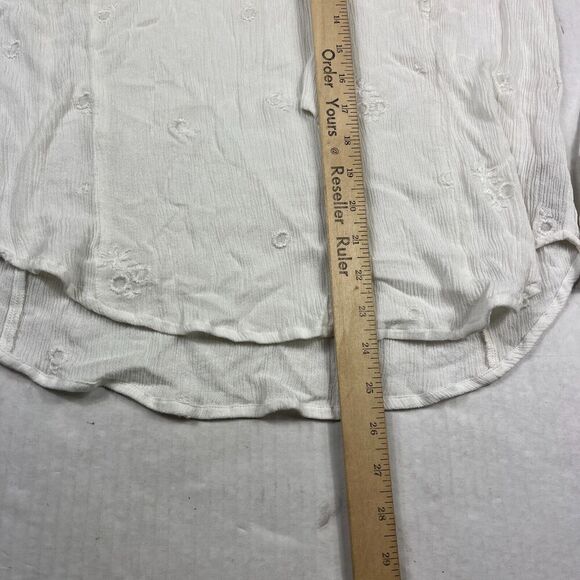 Free People Tie Neck Blouse Ivory V-Neck Embroidered Loose Fit Shirt SMALL FLAW - Picture 6 of 11